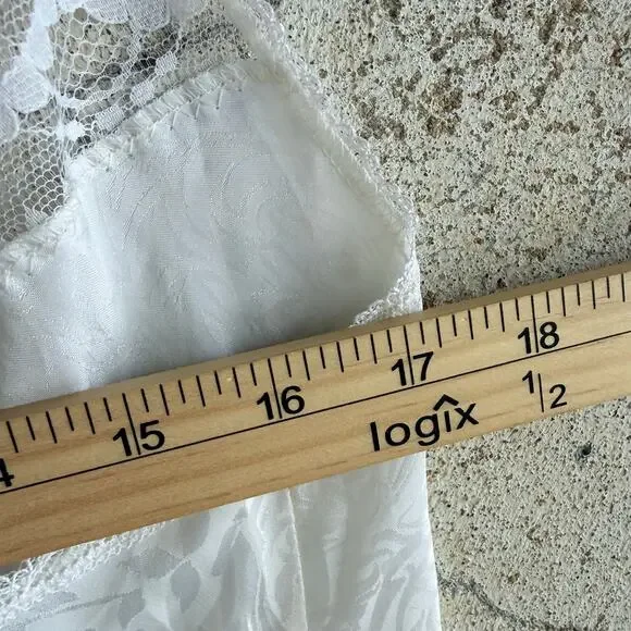 Vtg 90s Slip Dress White Jacquard Bridal Lingerie Romantic Lace Coquette Women S - Picture 7 of 8